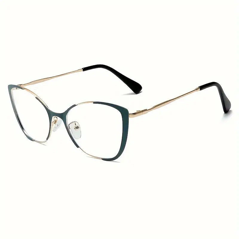Blue Light Blocking Glasses Cat Eye Color Block Metal Frame Clear Lens Computer Glasses Spectacles For Women