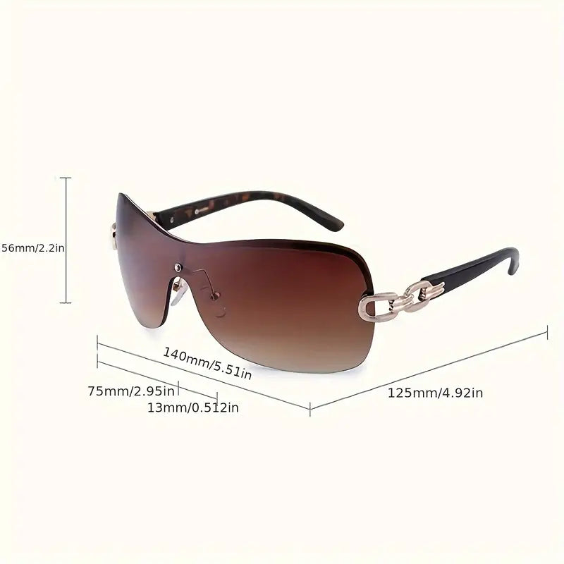 Retro Rimless Glasses, Gradient Lens Wrap Around Fashion Sun Shades, Cycling Beach Party Eyewear, For Women