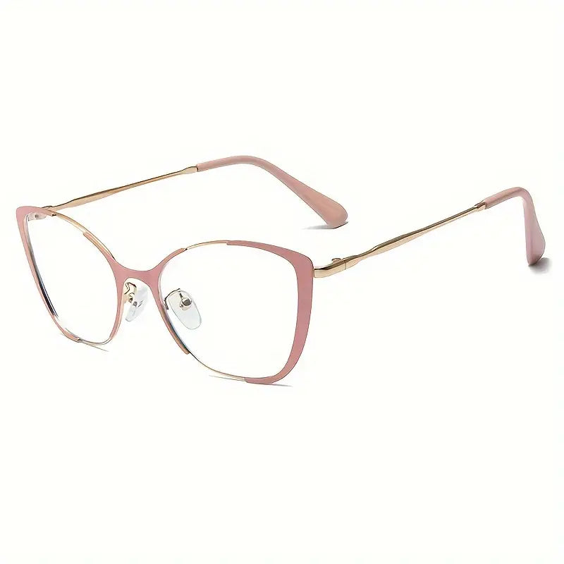 Blue Light Blocking Glasses Cat Eye Color Block Metal Frame Clear Lens Computer Glasses Spectacles For Women