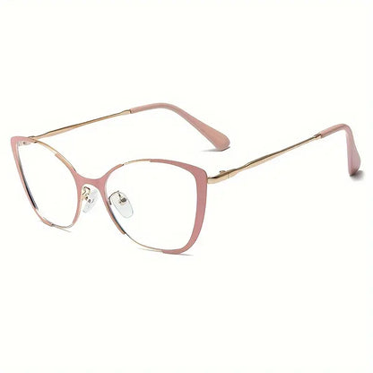 Blue Light Blocking Glasses Cat Eye Color Block Metal Frame Clear Lens Computer Glasses Spectacles For Women