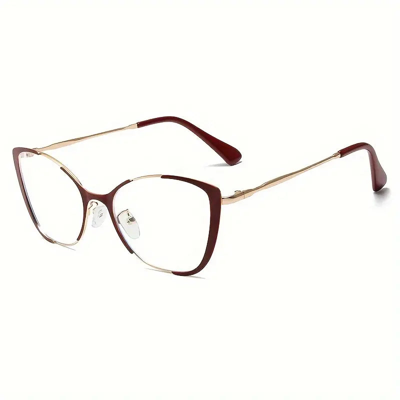 Blue Light Blocking Glasses Cat Eye Color Block Metal Frame Clear Lens Computer Glasses Spectacles For Women