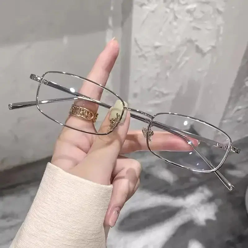 Rectangle Metal Frame Clear Lens Glasses Retro Fashion Decorative Glasses Cute Spectacles For Women Men