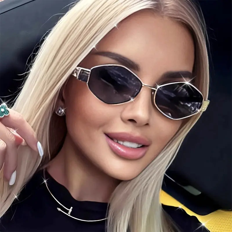 Chic Silvery Geometric Cat Eye Fashion Glasses for Women - Elegant Metal Frame, Anti-Reflective Lens, Perfect for Golf & Vacation