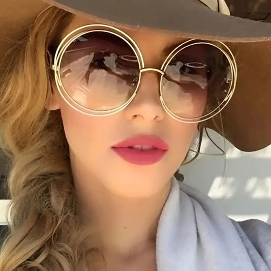 Women's Fashion Oversized Round Frame Glasses, Composite Frame, PC Lenses, Ideal For Hiking