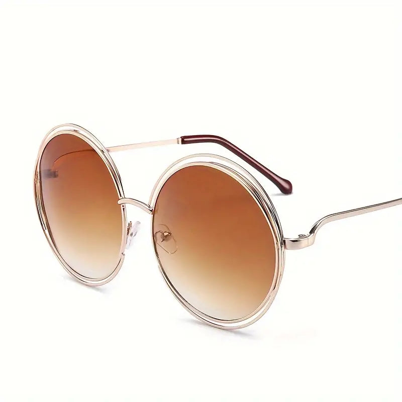 Women's Fashion Oversized Round Frame Glasses, Composite Frame, PC Lenses, Ideal For Hiking