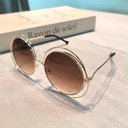 Women's Fashion Oversized Round Frame Glasses, Composite Frame, PC Lenses, Ideal For Hiking